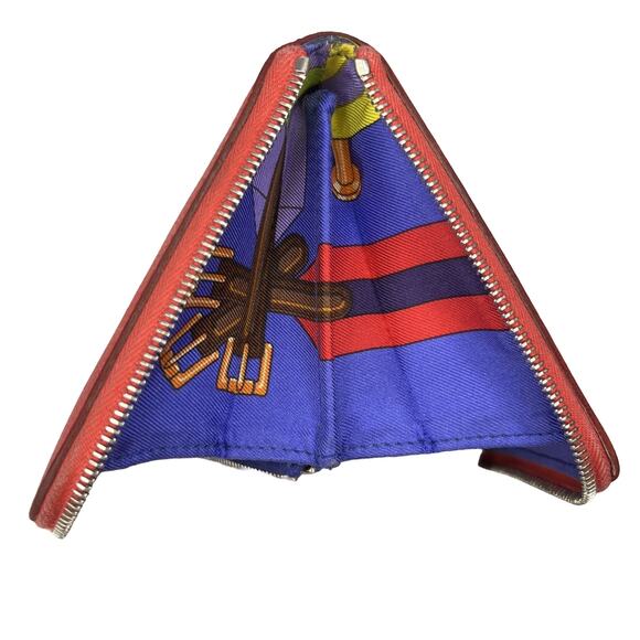 Hermès Silk-In Long Zip Wallet Red Epsom Leather Belt Strap Print Luxury Silk - Picture 11 of 16